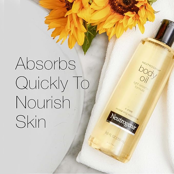 Neutrogena Body Oil Light Sesame Formula, Twin Pack of 16 fl oz, Radiant Glow Moisturizer for Dry Skin, Bath & Shower Oil For Smooth and Hydrated Skin