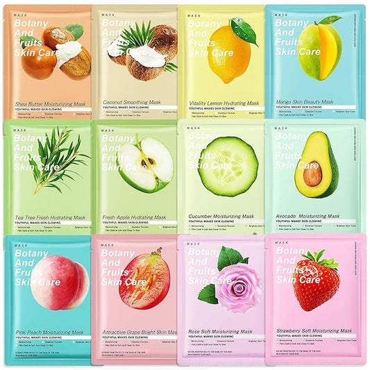 12 Pack Face Mask Skin Care,Sheet Mask Set,Facial Masks for Women Care, Skincare Hydrating Face Masks,Moisturizing,Soothing,Premium for All Skin Types