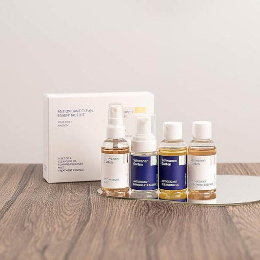 Antioxidant Clean Essentials Kit, Travel Size Skincare Set with Cleansing Oil, Foaming Cleanser, Mist, Treatment Essence