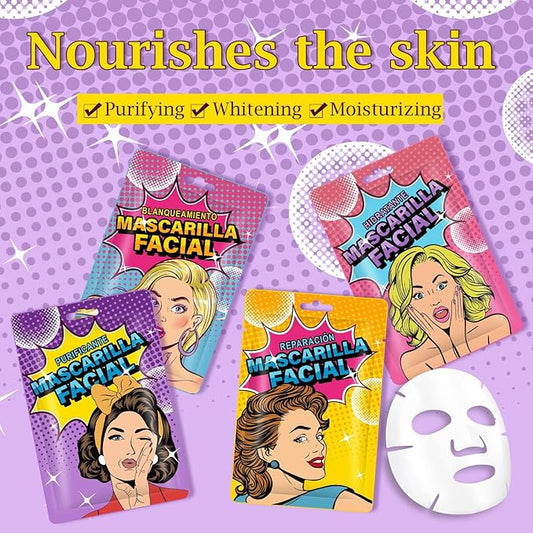 Face Masks Skincare 12 Sheet Pack Hydrating Skincare for All Skin Types, Beauty Girl Series, Natural Home Spa Treatment
