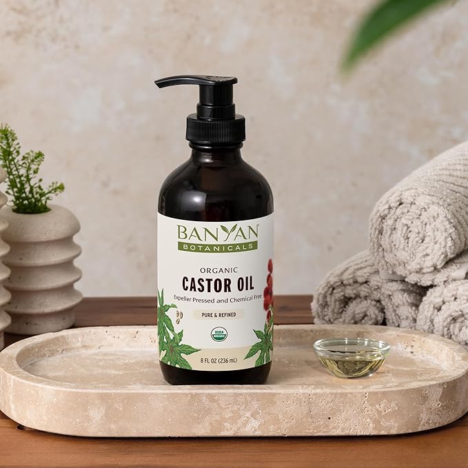 Banyan Botanicals Organic Castor Oil – Pure and Refined Castor Oil – for Face and Skin Care, Hair Care, and Natural Beauty – 8 oz – Non GMO, Hexane Free, Vegan, and Cruelty Free