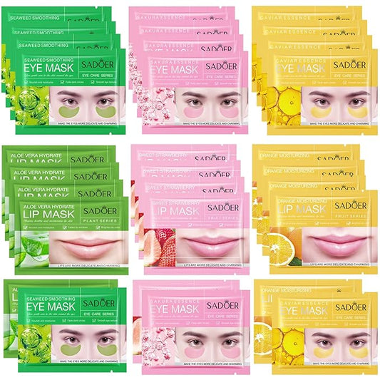 30 PCS Eye Masks & Lip Mask,Under Eye Patches for Reducing Fine Lines and Dark Circles,Gel Crystal Lip Care Pads Mask Bulk for Moisturizing, Spa or Wrinkles Patches for Women Mother's Day Gifts