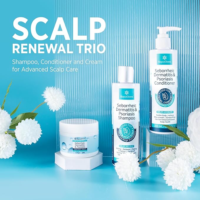 Seborrheic Dermatitis & Psoriasis Cream, Shampoo and Conditioner Set - Scalp Therapy System for Folliculitis, Psoriasis, Dandruff, Dry Scalp - Scalp Treatment to Relieve Itching, Flaking, Irritation