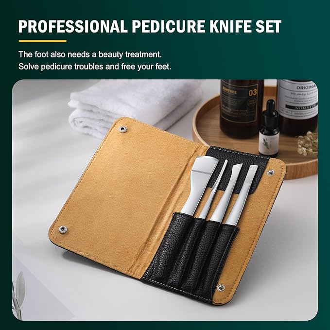 FVION Professional Pedicure Knife Set, 4PCS Ingrown Toenail Removal Blades Kit, Stainless Steel Callus Shaver Foot Blades - Silver