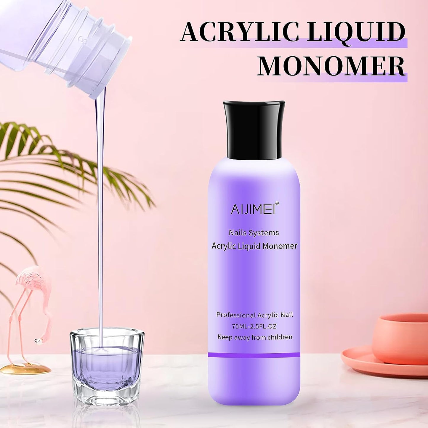 AIJIMEI Acrylic Nail Liquid Monomer 75ml/2.5fl.oz, Acrylic Nail Monomer Liquid Nail Extension Nail System