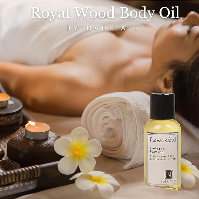 Royal Wood (Marigold & Sandalwood Scent) Body Oil, 9 oz Moisturize & Nourish with Argan & Coconut Oil - Vitamin C Enriched - Naturally Derived, Vegan-Friendly