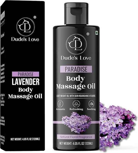 Organic - Lavender Floral Edible Full Body Massage Oil - Relaxing, Calming | No Stain & Non-Sticky |with Fractionated Coconut Oil, Orange Blossom & Lavender Oil - 4.05 Fl Oz