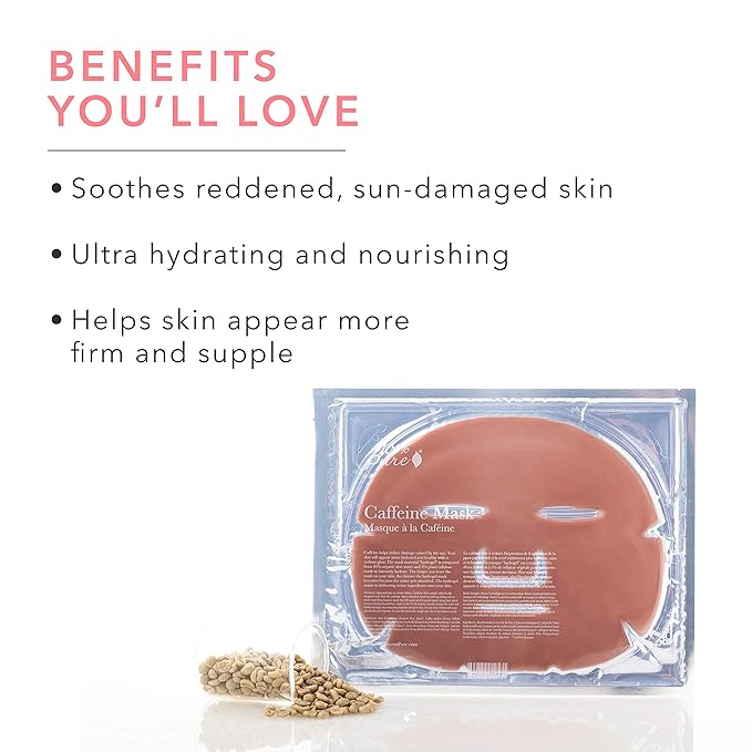 100% PURE Caffeine Face Mask (1 PC), Soothing Face Mask with Hyaluronic Acid, Hydrating Skin Care, Soothes Skin, Sustainably Made - Single Mask