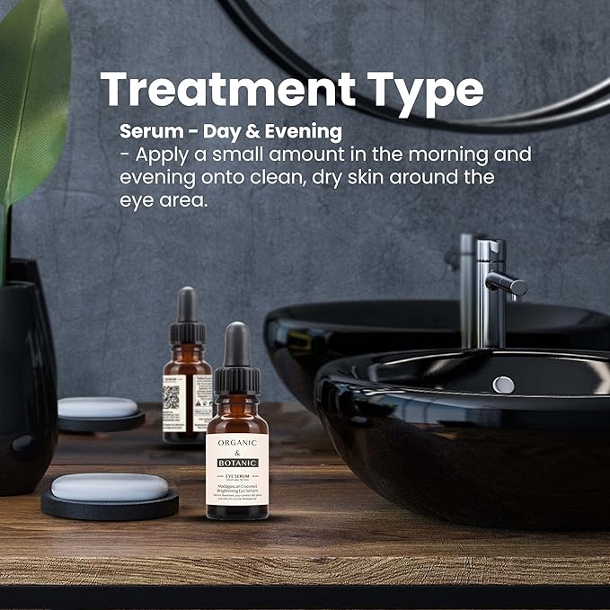 Organic & Botanic Madagascan Coconut Brightening Eye Serum, 30ml. Premium Vegan Skincare For All Skin Types. Made In The UK.