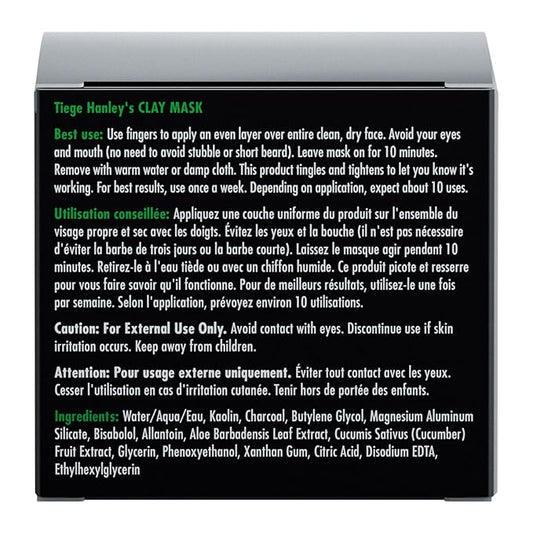 Tiege Hanley Mens Detoxifying Facial Clay Mask, 2 Oz (1-Pack) - Deep Pore Cleansing Charcoal Face Mask with Natural Kaolin Clay Absorbs Excess Oil & Reduces Appearance Pores - Skin Care for Men