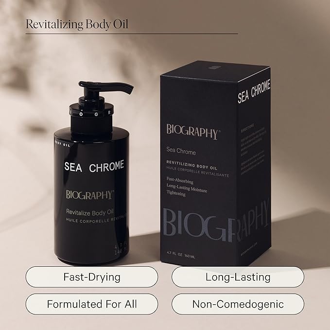Biography Face Oil Quieting Moisturizer & Beauty Body Oil Skincare Gift Set for Women, Gua Sha w/Vitamin E, Evening Primerose, Jojoba, Guarana Seed. Skin Hydrating Sea Chrome & Long June