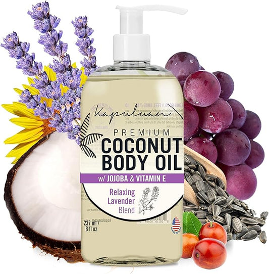 Massage Body Oil Relaxing Blend – Lavender Coconut Oil Blend for Stress Relief, Muscle Tension 8oz