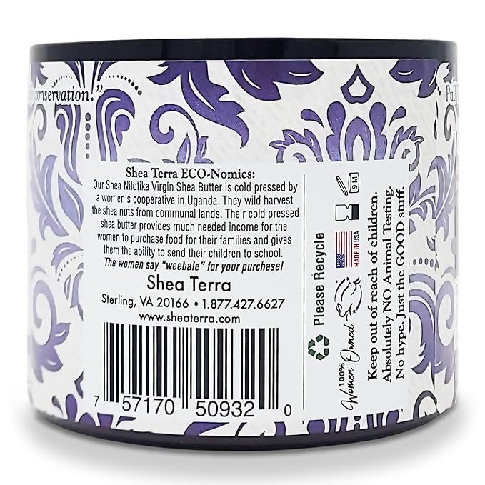 Shea Terra Organics 100% Organic Cold-Pressed Virgin Shea Butter – S. African Lavender | Natural Anti-Aging Daily Skin, Nails & Hair Cream to Soften & Rejuvenate Skin & Reduce Stretch Mark – 6 oz