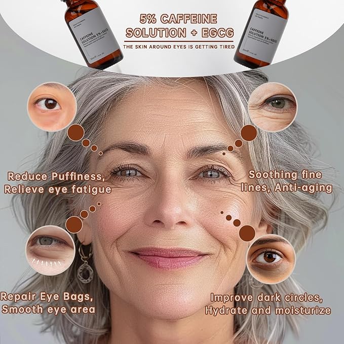 Caffeine Solution 5% + EGCG For Dark Circles & Puffiness, 30ML Anti Aging Under Eye Serum For Eye Bags, Fine Lines, Moisturizing Caffeine Solution.