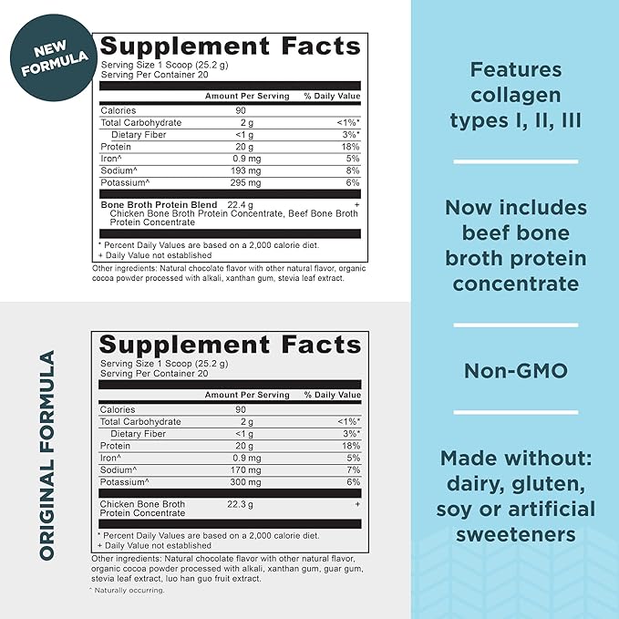 Ancient Nutrition Multi Collagen Protein Powder, Unflavored, 45 Servings + Bone Broth Protein Powder, Chocolate, 20 Servings