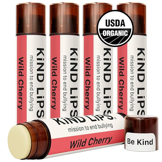 Wild Cherry Lip Balm – Natural & Organic Chapstick for Dry Lips | Gluten-Free Lip Care by Kind Lips | Cherry Flavored Lip Balm for Kids & Adults | 5-Pack Hydrating Lip Salve Set
