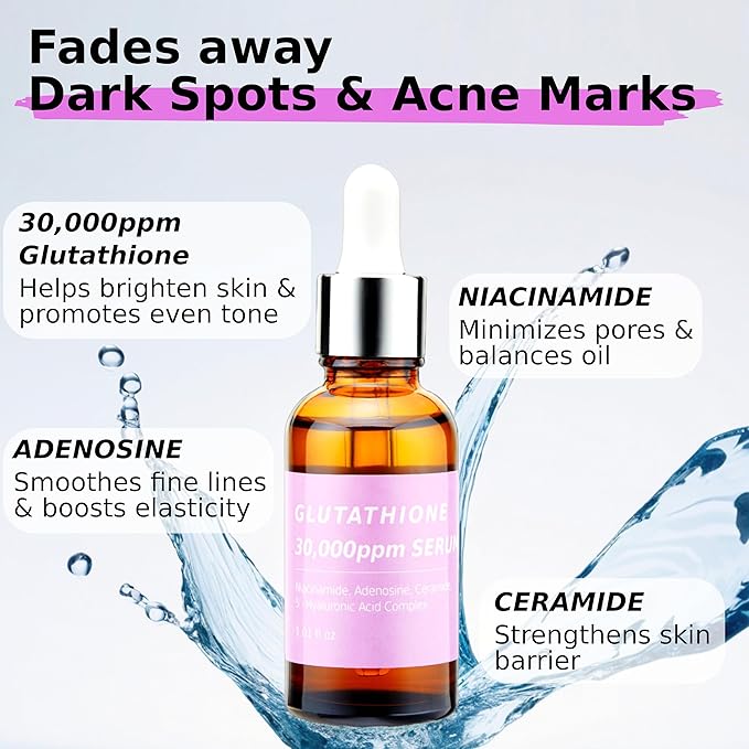 Pure Glutathione Concentrate Mix-in Serum 30,000 ppm w/Niacinamide & Hyaluronic Acid Ceramide | Evens Skin Tone Reduces Hyperpigmentation Acne Scars Dark Spots for Sensitive Skin Korean Skincare