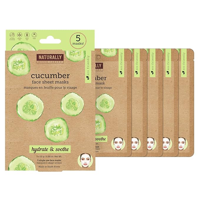 Soothing Cucumber Infused Sheet Mask, 5 Sheet Masks Included