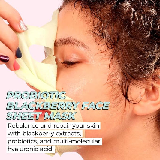 Vitamasques Probiotic Blackberry Face Sheet Mask 7 Pack - Korean Skin Care Facial Mask Rebalances & Repairs Skin with Multi Molecular Hyaluronic Acid - Natural & Biodegradable