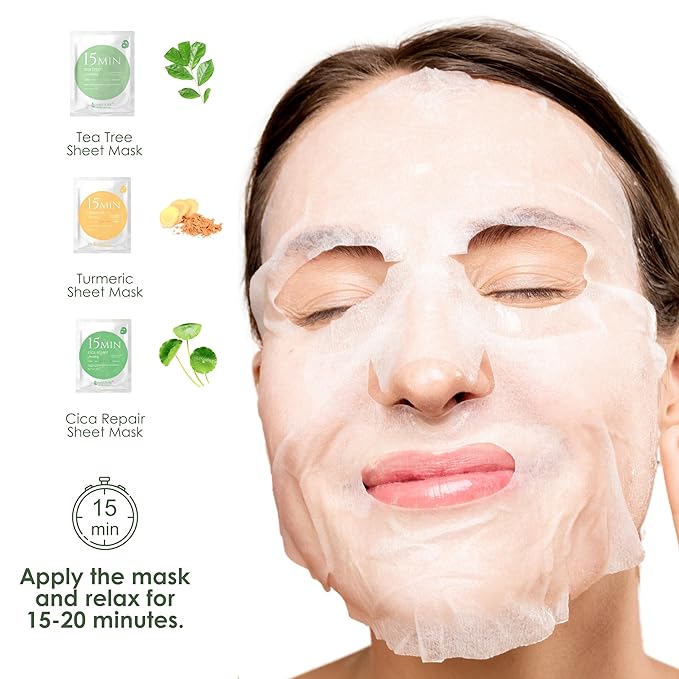 15 Min Rescue Me Kit by Naisture – Korean Spa and Skincare Kit for Women with Cica, Turmeric, and Tea Tree Sheet Masks, Eye Mask, Calendula Cucumber Mask, and Charcoal Mint Mud Mask