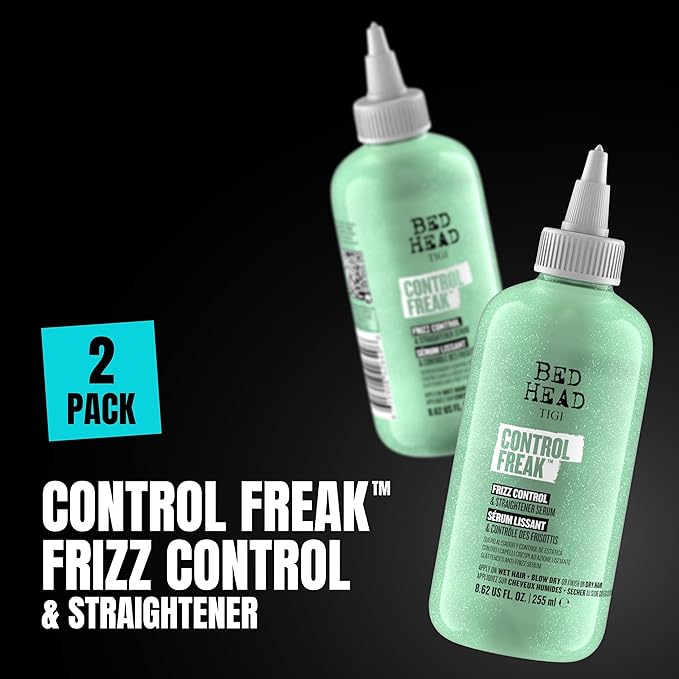 Bed Head TIGI Control Freak Frizz Control & Straightening Serum - Use for Anti-Frizz & Smoothing - For Frizzy, Curly & Coarse Hair - Use on Damp & Dry Hair - Fly Away Hair Tamer - 8.62 oz (2 Pack)