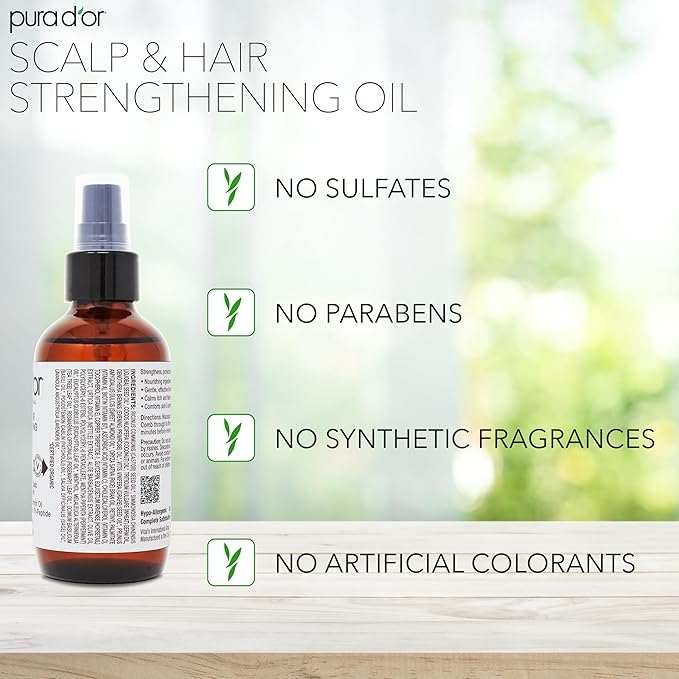 PURA D'OR Scalp & Hair Strengthening Oil (3.3oz x3 = 9.9oz) Supports Optimal Growth, Reduce Breakage, Nourish Roots for Healthier, Fuller, Thicker Hair - Rosemary, Castor & Peppermint Oil