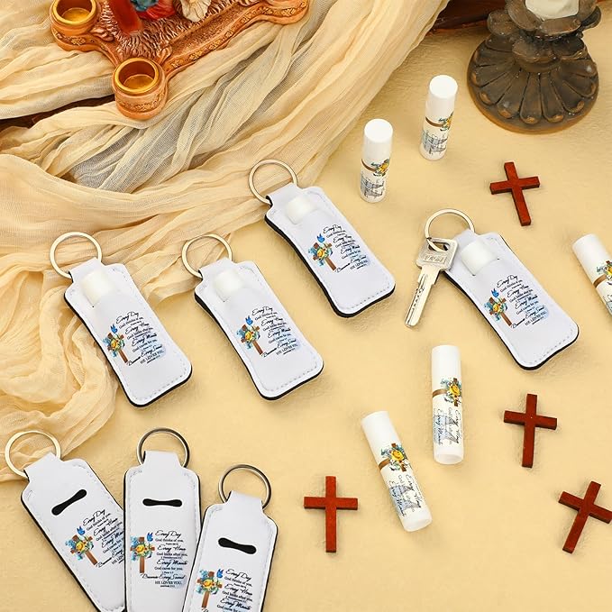 18 Sets Christian Gifts for Mom Bulk Women Church Gifts Scripture Bible Verse Lip Balms Lipstick Holder Keychains Faith Religious Inspirational Party Favors for Teacher Mother(Everyday)