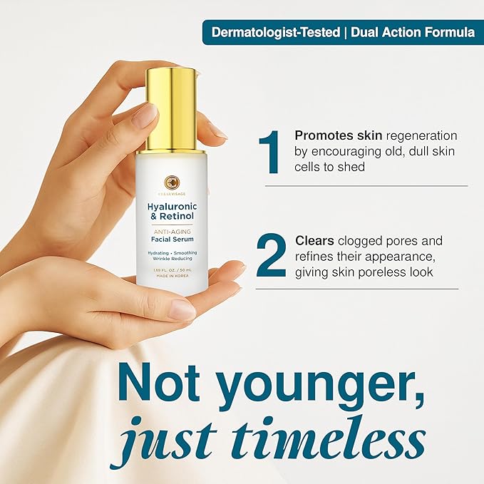 Hyaluronic Acid Serum with Retinol - Revitalizing Anti-Aging, Radiant Glowing Complexion, Wrinkle Reduction - Dermatologist Tested, Korean Skin Care, Clean Beauty - 1.69 fl. oz