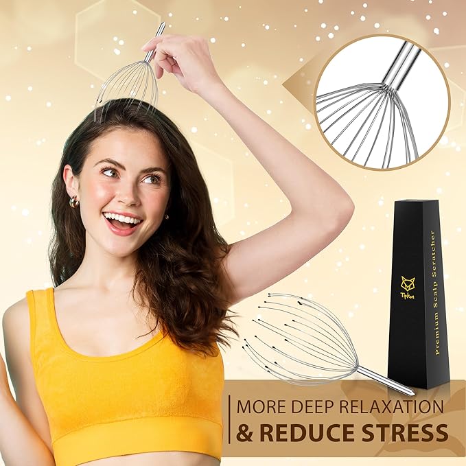 Head Massager 20 Fingers Scalp Massager Head Scratcher, Back Massage Back Scratcher, Stocking Stuffers for Scalp and Body Massage 2 Pack (Silvery)