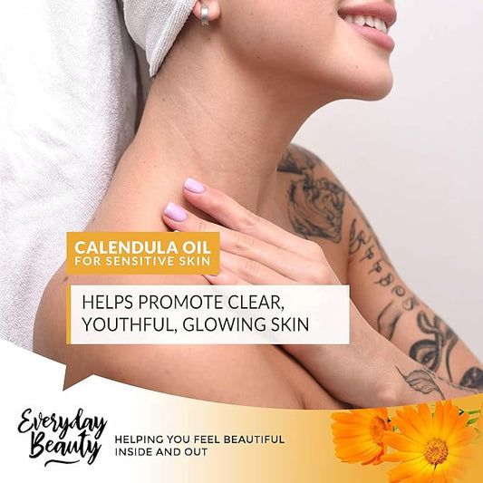 Organic Calendula Oil For Sensitive Skin -Bulk 8 Fl Oz- USDA Organic Certified 100% All Natural Plant Based, Lightweight & Unscented Gentle Soothing Oil For Sensitive Skin - For Face, Skin & All Over