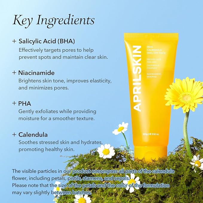 APRILSKIN Calendula Flower-Infused Facial Peel Off Mask, 3.52 fl. oz, PHA, BHA & Niacinamide gently exfoliates, removes impurities, improves uneven skin tone, and minimizes pores, Korean Skincare