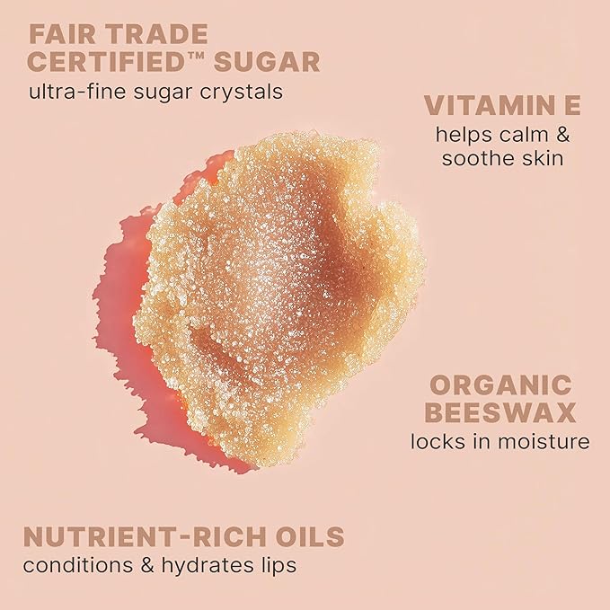 USDA Organic Lip Scrub - USA Made Natural Moisturizing Exfoliator for Dry Lips, Sugar Scrub for Smooth Lips