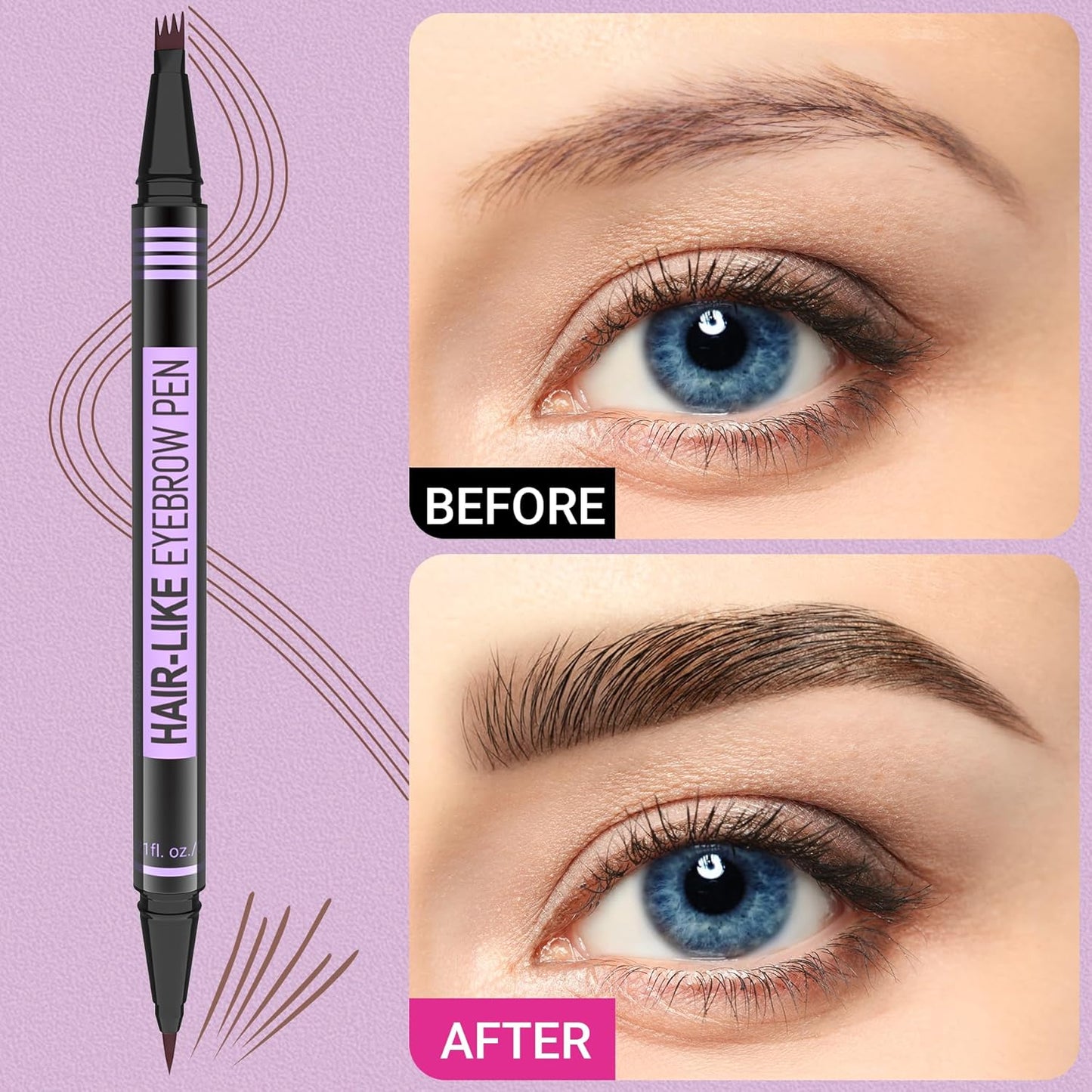 iMethod Eyebrow Pen - Eyebrow Pencil Magic 2-in-1 Eye Brow Pencils for Women with 4-Fork-Tip and Precise Brush-Tip Create Natural Hair-Like Brows, Last All Day, Microblading Eyebrow Pen, Black Brown