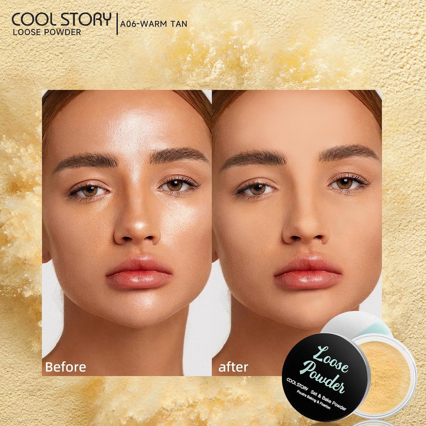 Loose Setting Powder, Bake Makeup Powder Full Coverage Matte Finish (Warm Tan, 6g/O.21oz)