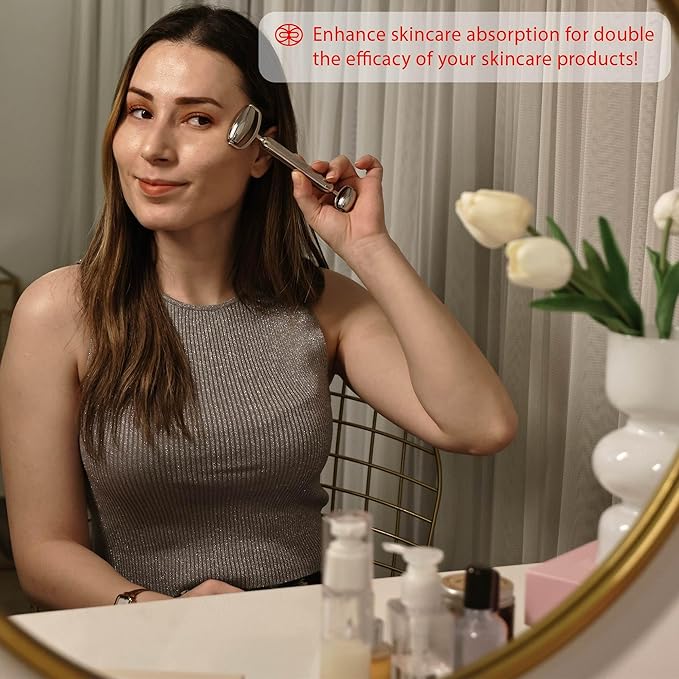 Rena Chris Gua Sha and Face Roller Set: Anti-Breakage Stainless Steel Roller for Long-Lasting Use, Jawline Sculpting and Puffiness Reducing, Gua Sha Facial Tools for Self Care Gift (Silver)