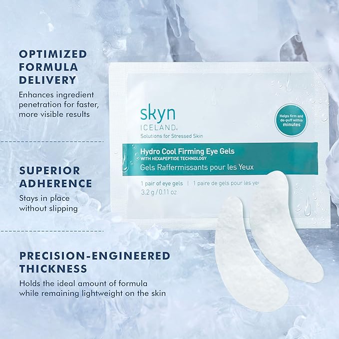 skyn ICELAND Hydro Cool Firming Under Eye Patches with Peptides and Coenzyme Q10 Instant Cooling Relief for Tired Puffy Eyes, 16 Pairs