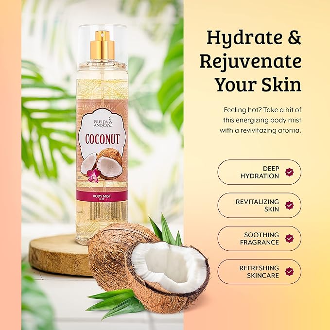 Home Spa Gift 10oz Deep Moisturizing Fragrance Body Lotion & 8 oz. Fine Fragrance Body Mist Set Luxury Self-Care Combo for Women and Girls (Coconut) Mother’s Day Gift for Mom