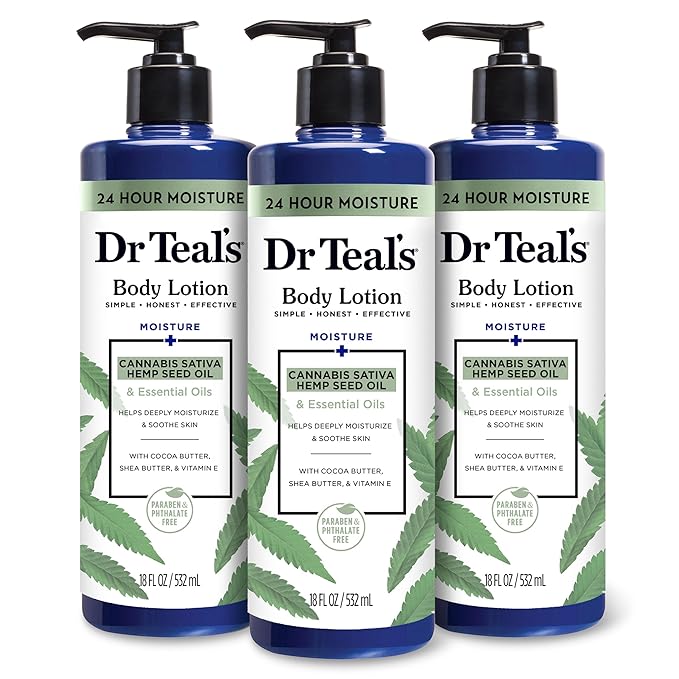 Dr Teal's Body Lotion, Cannabis Sativa Hemp Seed Oil & Essential Oils, 18 oz (Pack of 3)