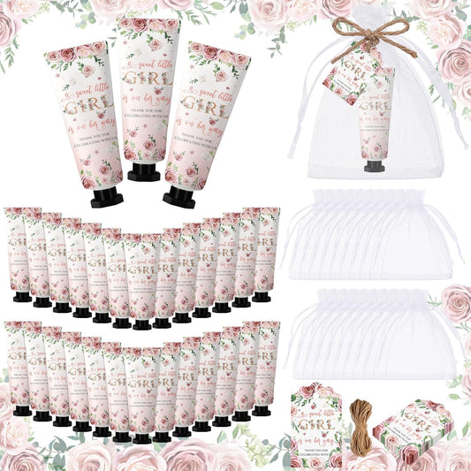 48 Sets Baby Shower Hand Cream Party Favors for Guests Gift Bulk Travel Size Hand Lotion Set for Baby Shower Wedding Christmas(Girl)