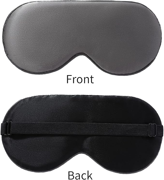 2-Pack 100% Real Natural Silk Eye Mask, Silk Sleeping Mask, Shade Puffy Eye Gift with Adjustable Straps, Sleep Eye Mask, Black and Dark Grey