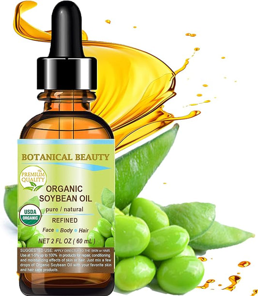 Organic SOYBEAN OIL 100% PURE Natural Refined Cold Pressed Carrier Oil for FACE, SKIN, BODY, HAIR, NAILS 2 Fl.oz.- 60 ml Skin Moisturizer, Skin Nourishing by Botanical Beauty
