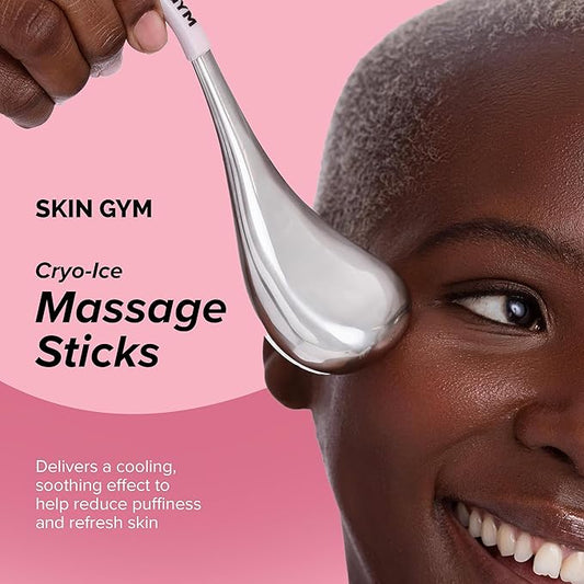 Skin Gym Cryo-Ice Massage Sticks, Stainless Steel Cooling Face Roller for Puffiness, Circulation & Lymphatic Drainage, Face & Neck Massager