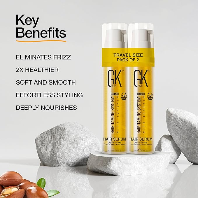 Global Keratin GKHAIR Smoothing Serum (Pack of 2/0.34 fl oz) - 100% Pure Organic Argan Oil | Hydrating Strength Shine Dry Damaged Repair Anti-Frizz Moistures Nourishment