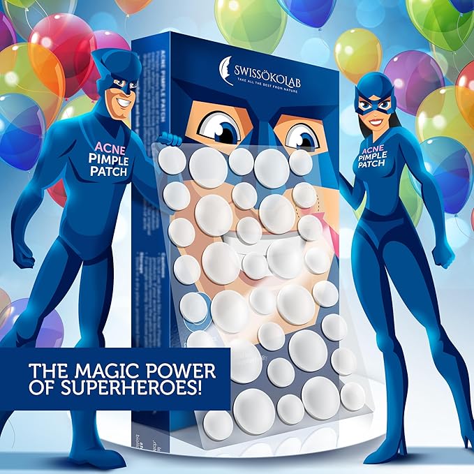 SWISSÖKOLAB Acne Patch Pimple Patch Hydrocolloid Acne Stickers Absorbing Spot Dot Acne Cover 144 Acne Dots Pimple Sticker Acne Pimple Master Patch Blemish Patches