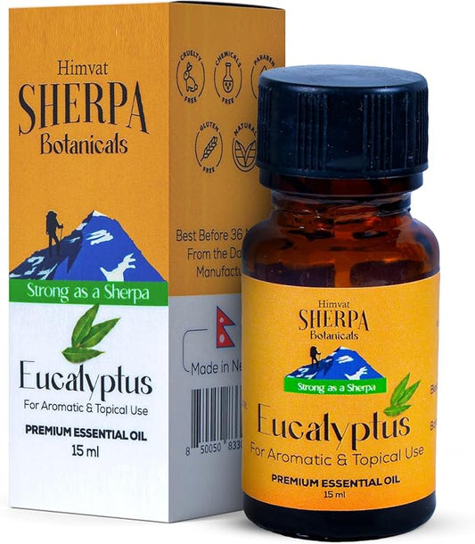 Sherpa Botanicals Eucalyptus Essential Oil - 100% Pure & Natural Oils - Ideal for Aromatherapy, Diffusers, Massage Oil - Energizing Scent - Vegan, Paraben-Free, 15mL