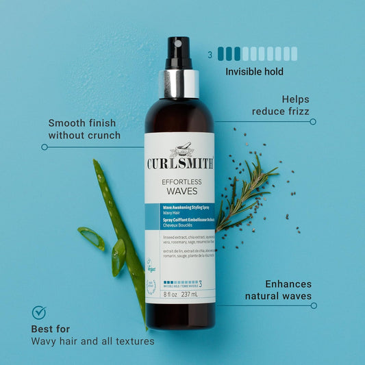 CURLSMITH - Effortless Waves Styling Spray, Lightweight and Moisturising, Reduce Frizz, Natural Look, For Wavy and Curly Hair, Vegan (59ml/2 fl oz) Trial or Travel Size