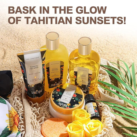 Spa Gifts Basket for Women, Spa Luxetique Tahiti Island Bath Gift Set, 15pcs Luxury Self Care Kit with Bath Bombs, Essential Oil, Hand Cream, Bath Salt, Tote Bag, Birthday Day Gifts