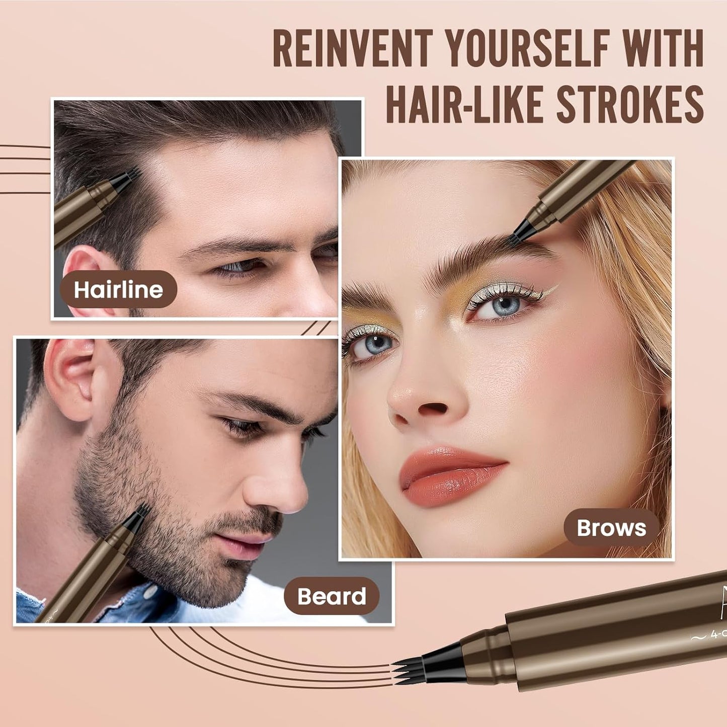 AWROSE Eyebrow Pencil, 3D Waterproof Microblading Eyebrow Pen 4 Fork Tip Tattoo Pencil, Precise Natural Magic Eye Brow Pen with Hair Like Strokes, 4 Points Multi-Used Eye Brow Pencils for Women/Men