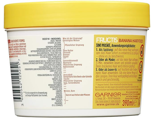 Garnier Fructis Nourishing Banana Hair Food, 3-in-1 Mask for Dry Hair, Nourishes and Gives Smoothness, 390 ml