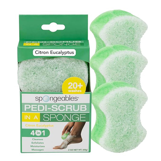Spongables Pedi Scrub Foot Exfoliating 20+ Wash Sponge, Citron Eucalyptus, 3 Count